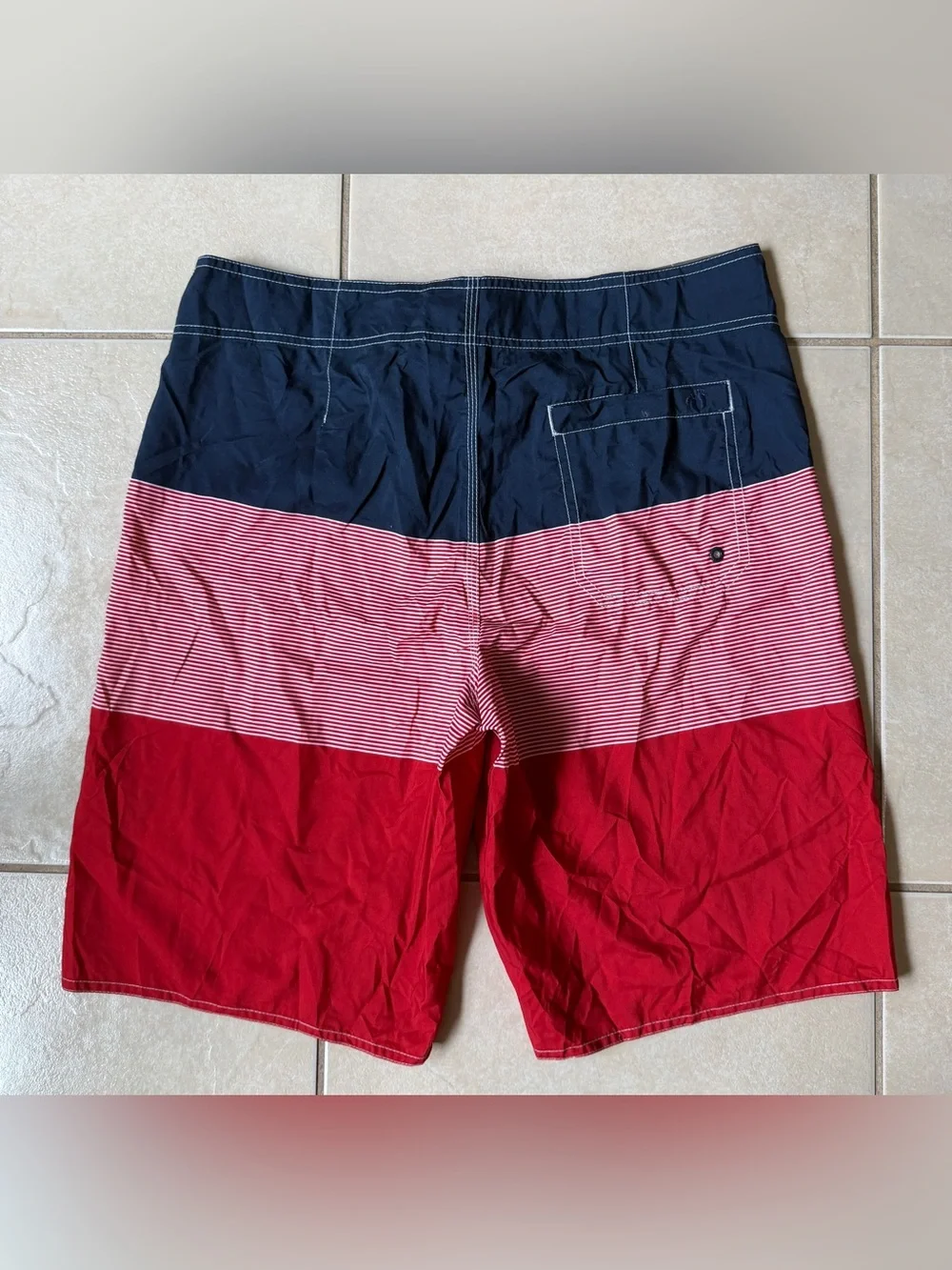 Hang Ten Men's Board Shorts Size 34 Swim Trunks Colorblock Striped Indigo Red
